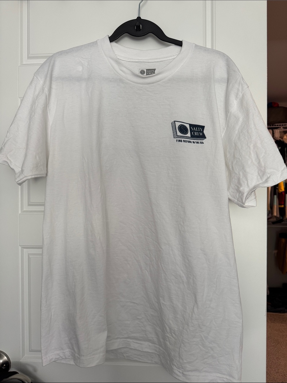 Salty Crew White Short Sleeve Tee with Navy Chest Logo
